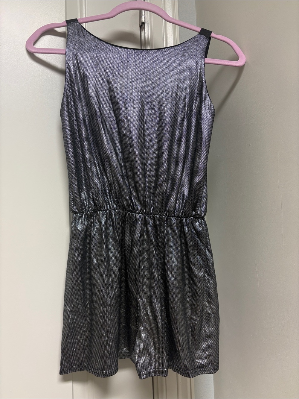 Boohoo Metallic Silver-Black Sleeveless Short Romper